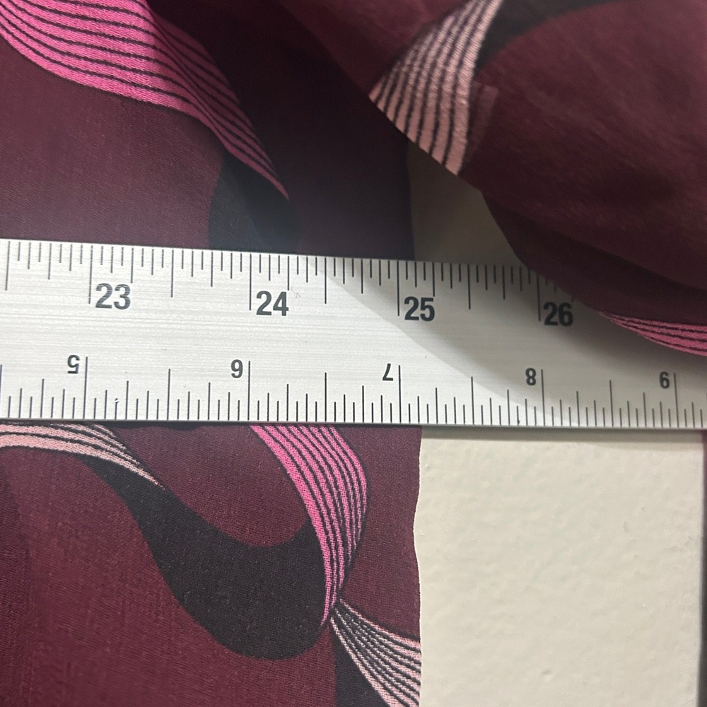 Ann Taylor Blouse Womens XL Burgundy Pink NWT Abstract Ribbon Ruffle Tie Neck - Picture 7 of 9